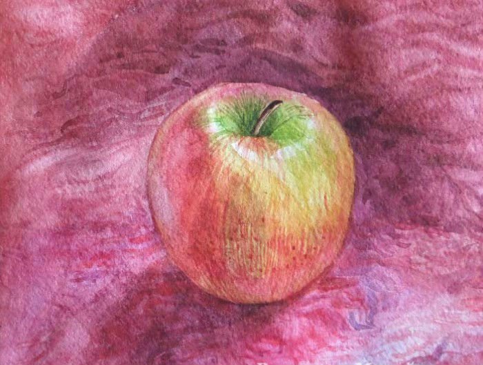 Поэтапное рисование яблока акварелью