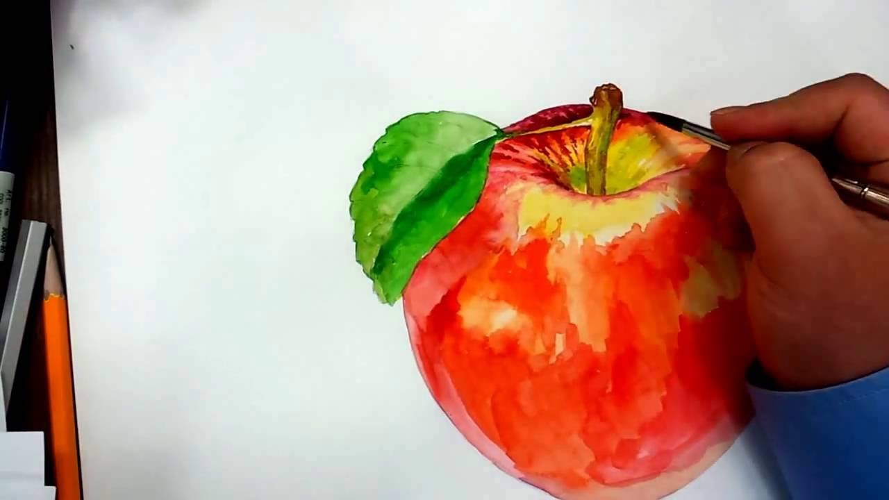 Раскрашиваем яблоко красками