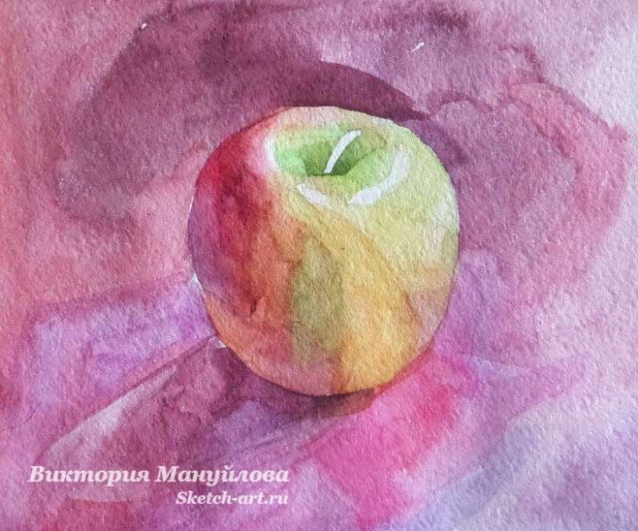 Поэтапное рисование яблока акварелью