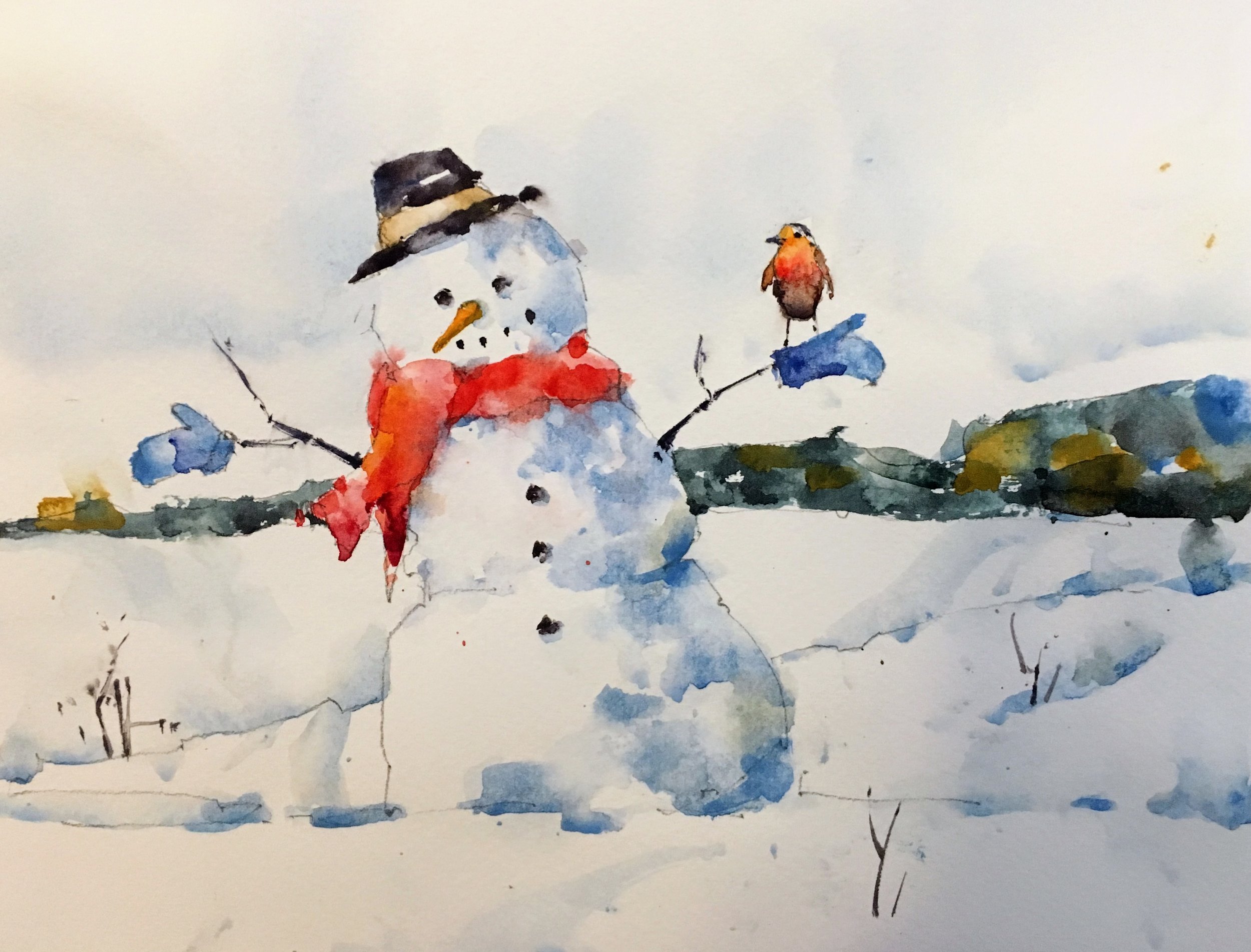 Правополушарное рисование Снеговик