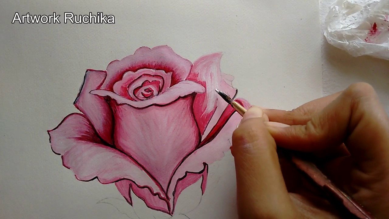 Красная роза гуашью