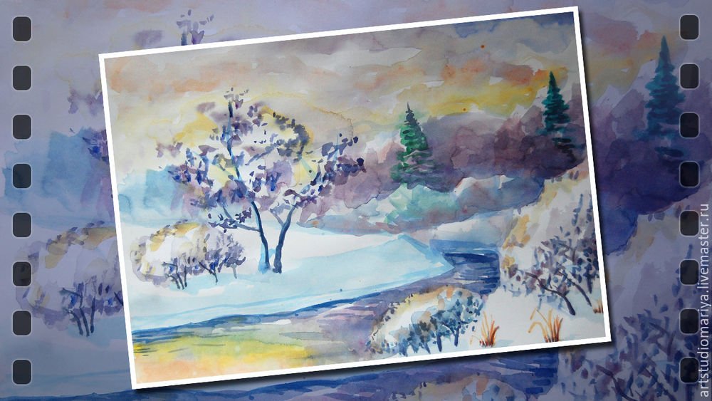 Уроки рисования акварелью зимний пейзаж