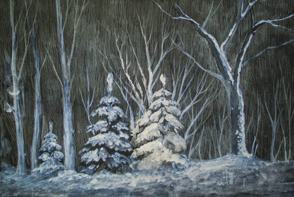 Зимний лес пастелью