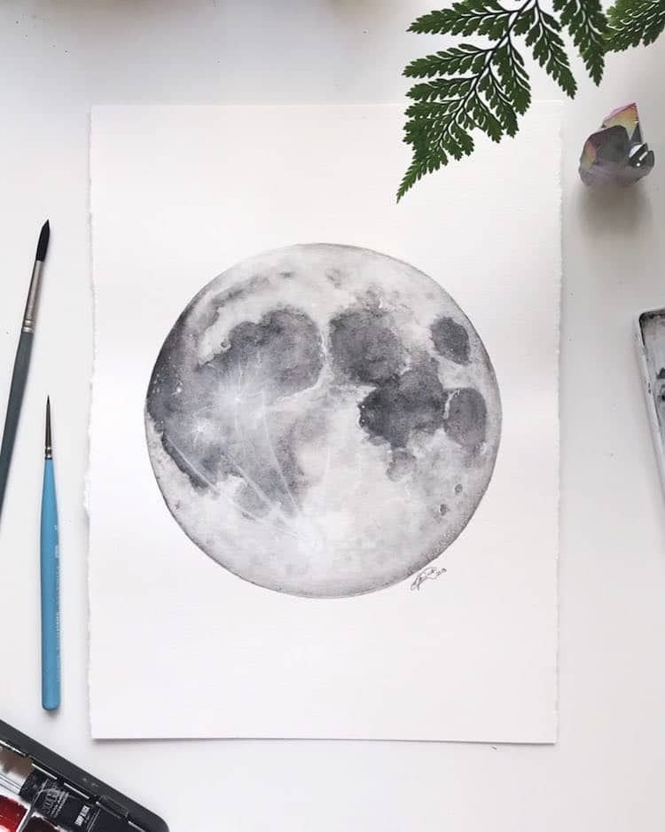 Рисуем луну акварелью