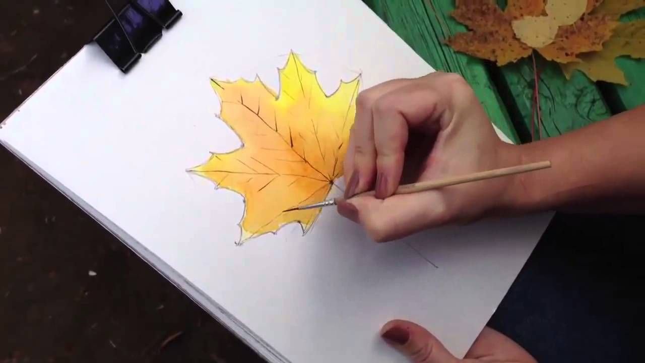 Кленовый лист красками