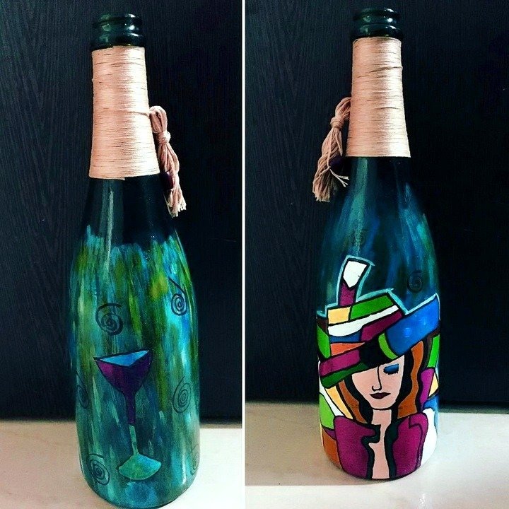 Бутылки акриловыми красками