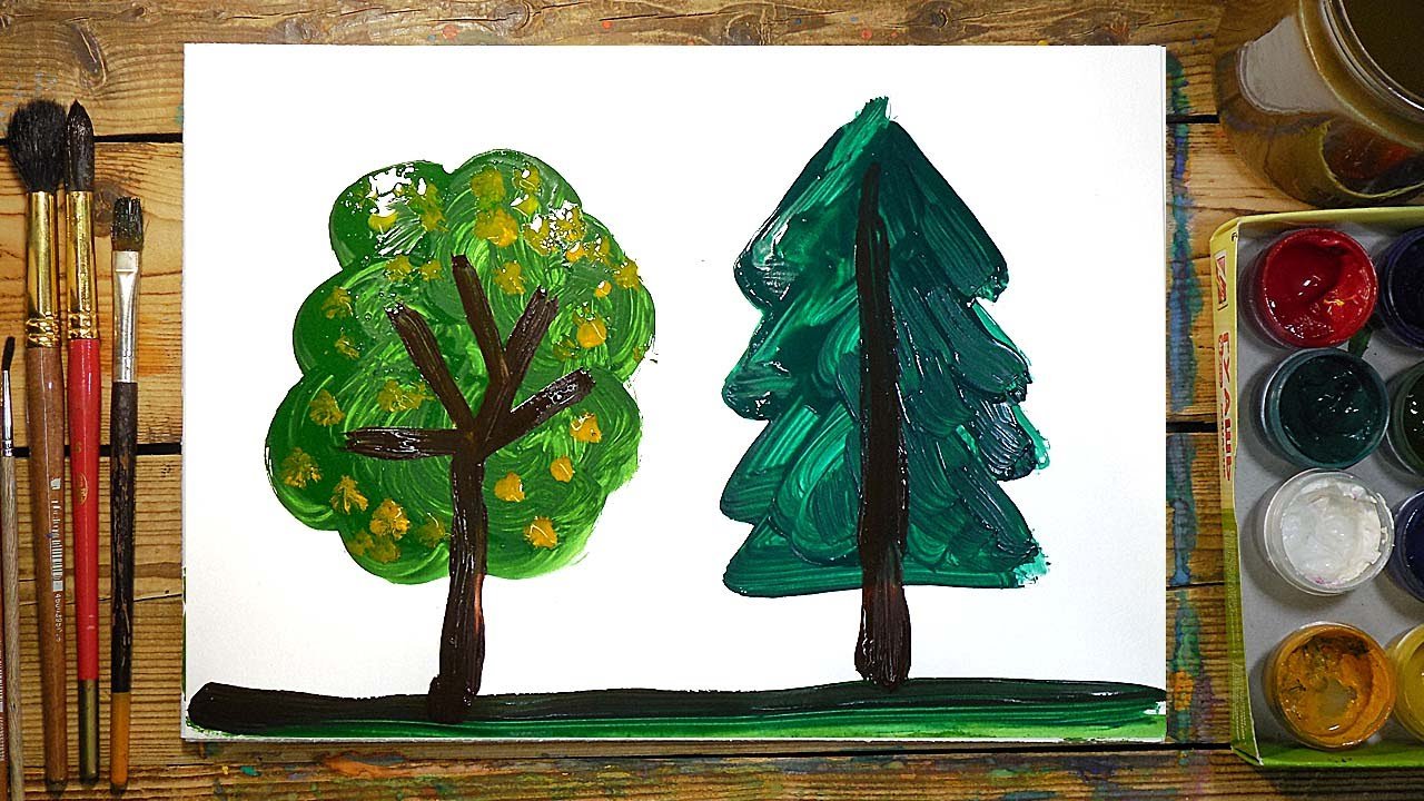 Дерево рисунок красками для детей