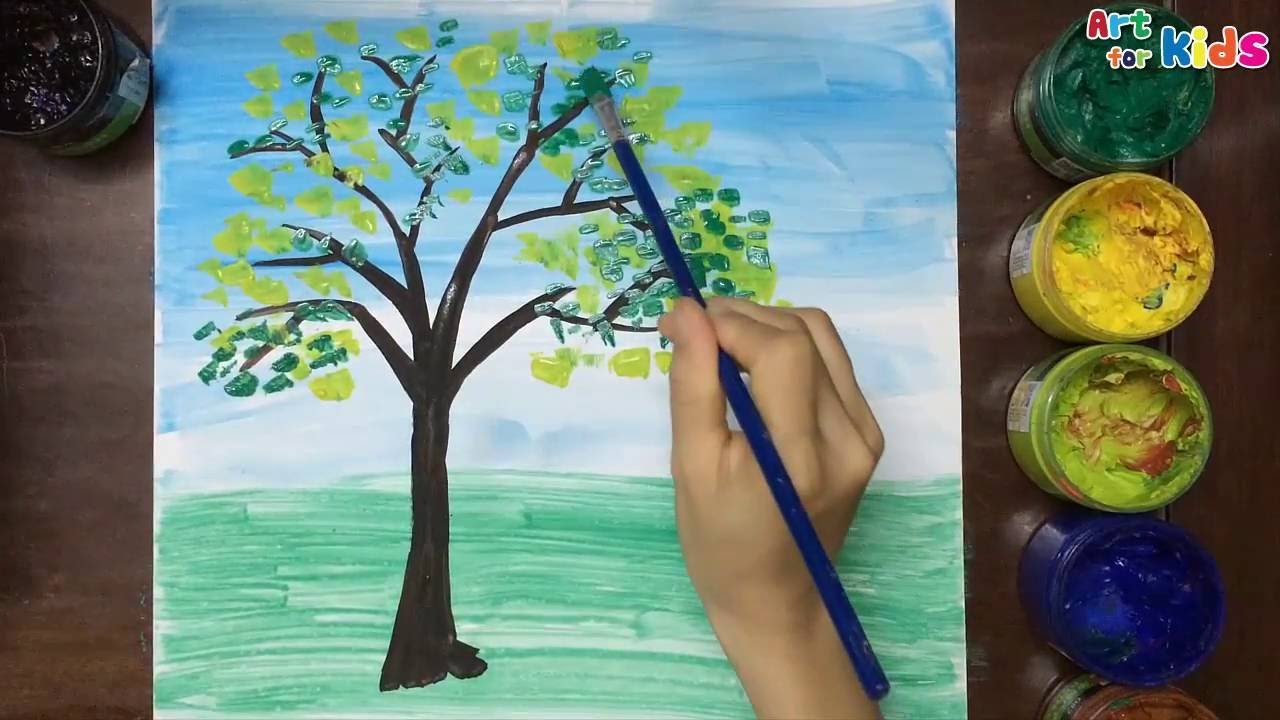 Рисование деревьев красками для детей