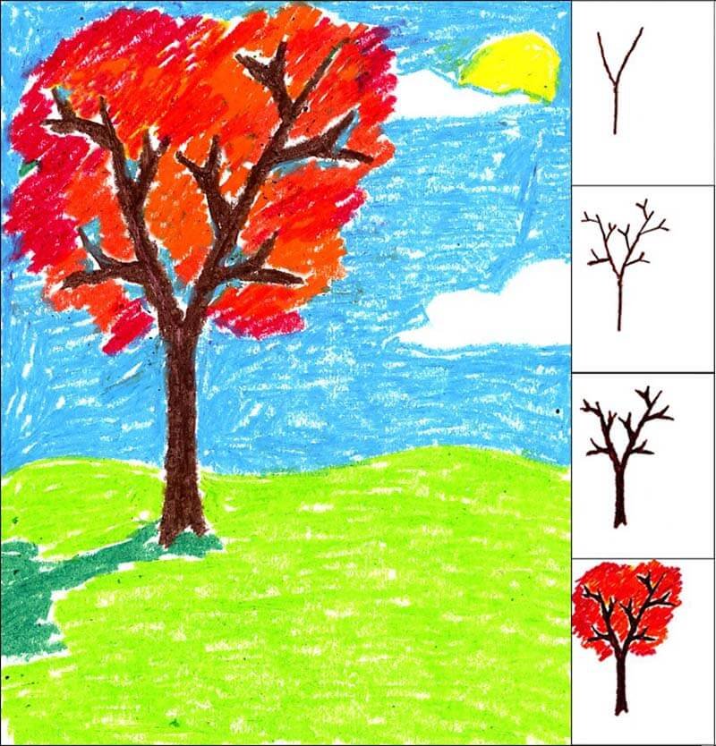 Осенний пейзаж карандашом для детей