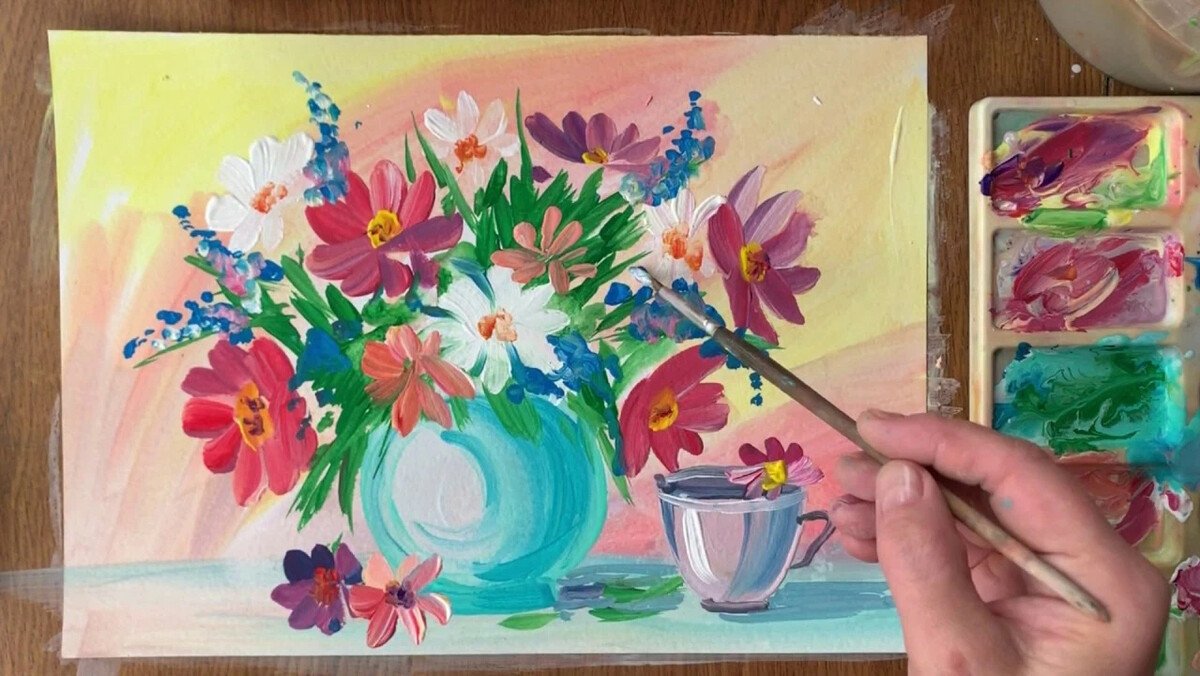 Рисование цветов гуашью