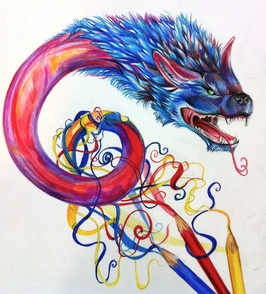 Китайский дракон рисунок карандашом цветной