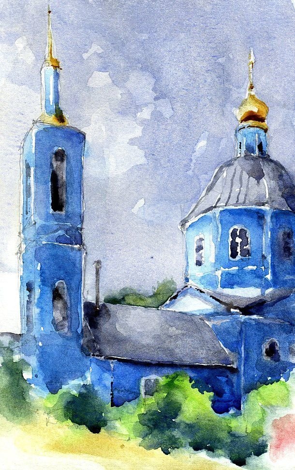 Храм Казанской иконы Божией матери акварель