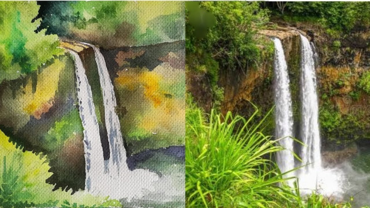 Рисунок с водопадом в центре