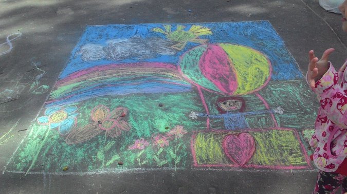 Рисование мелками на асфальте в детском саду