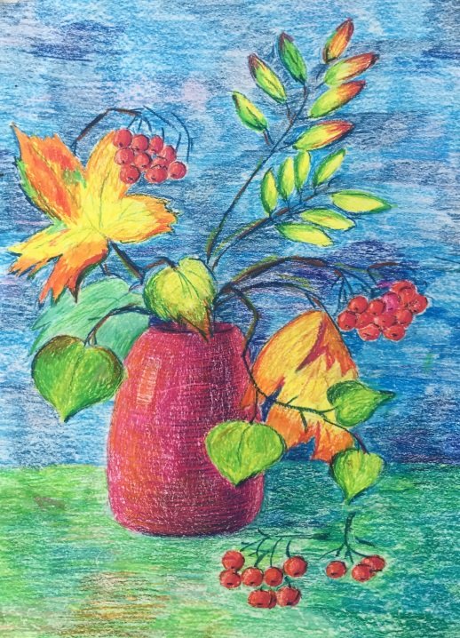 Рисование ваза с осенними листьями