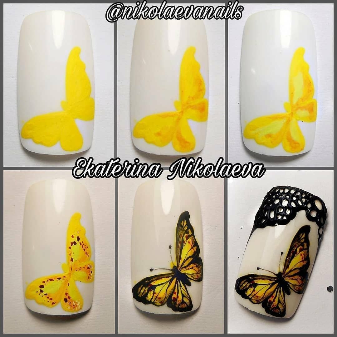 Рисуем бабочку на ногтях