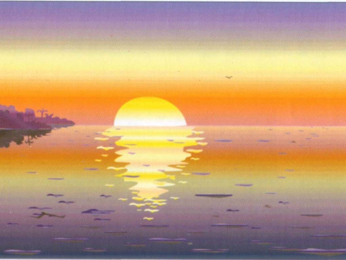 Отражение солнца в воде живопись