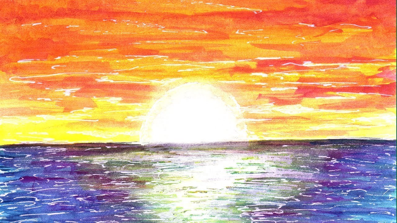 Рисование закат на море