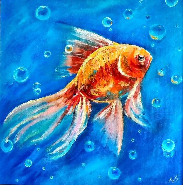 Золотая рыбка гуашью