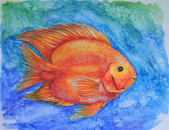 Рыбки акварельными карандашами