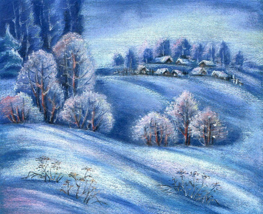 Зимний пейзаж пастелью