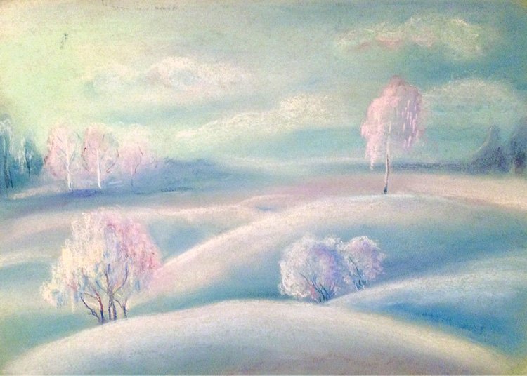 Зимний пейзаж пастелью сухой