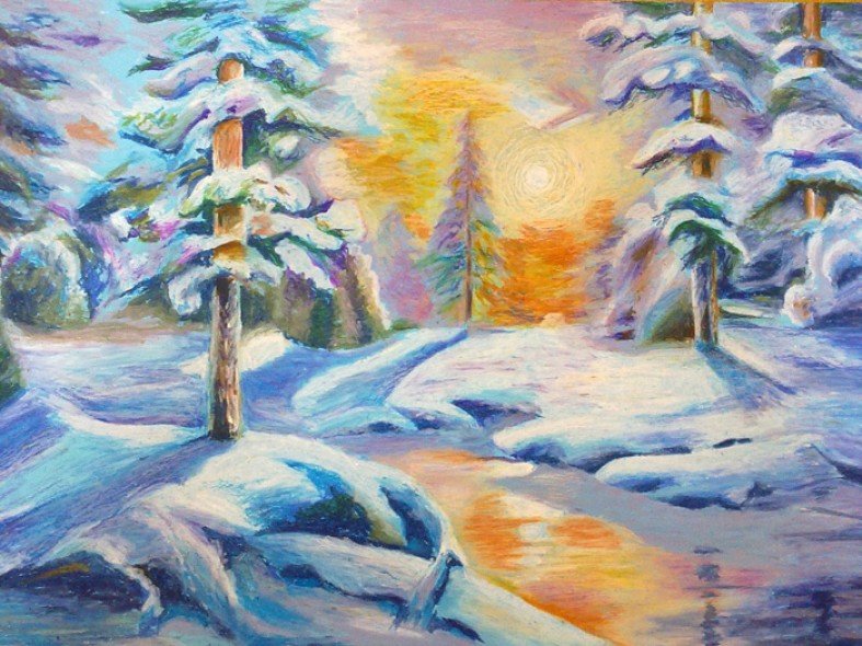 Зимний пейзаж пастелью