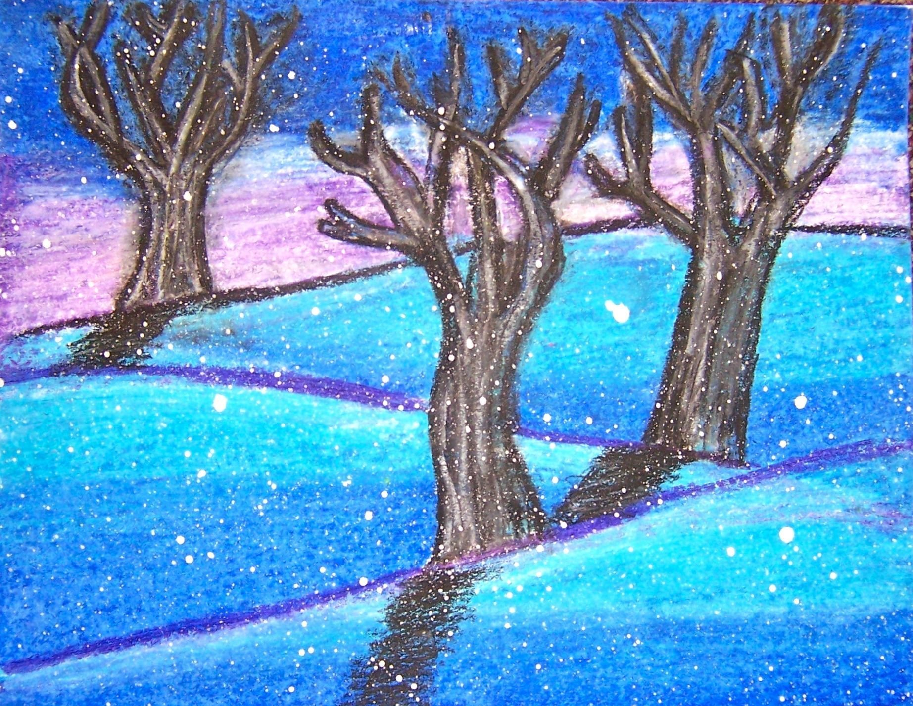 Рисование мелками зима