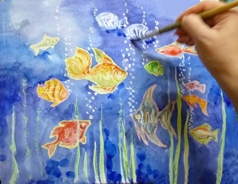 Рисование для детей подводный мир акварель и гуашь