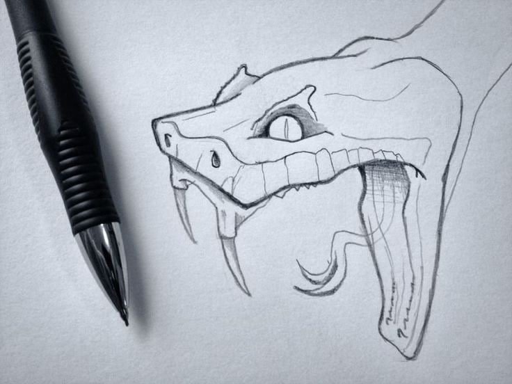 Рисунки карандашом змея с клыками