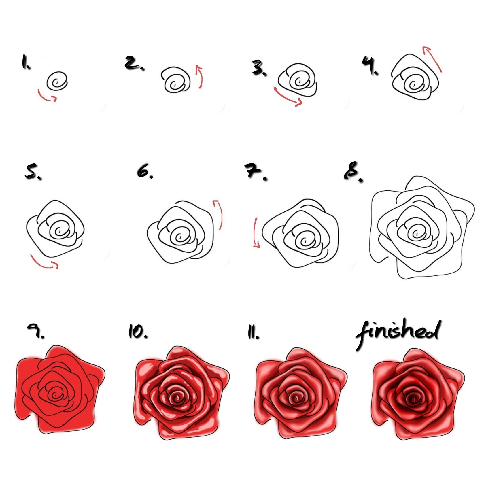 Схема рисования розы