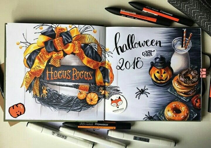 Рисунок для Хэллоуина скетч маркерами