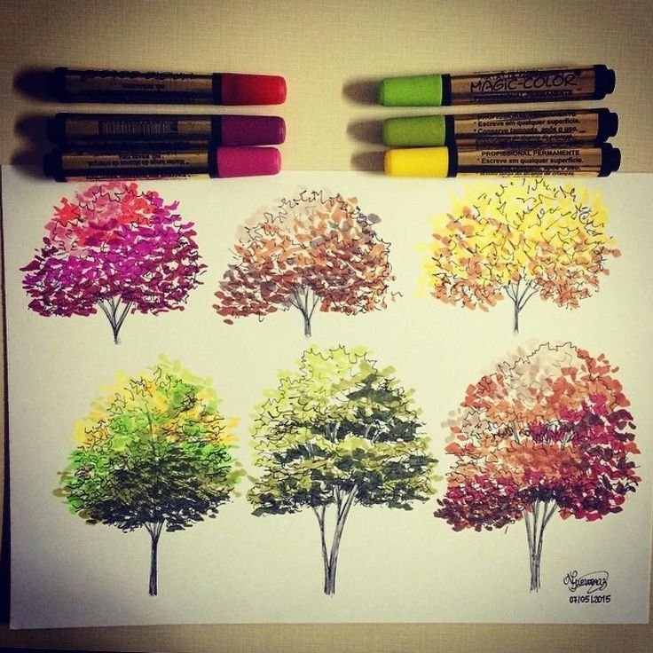 Пейзаж цветными карандашами