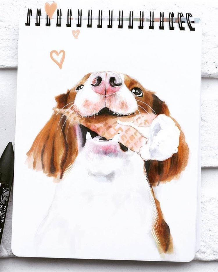 Рисунки маркерами щенок