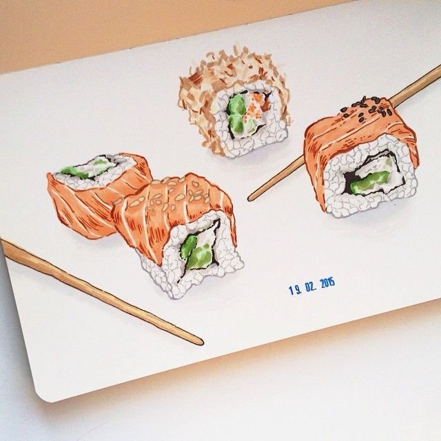 Скетчинг маркерами суши