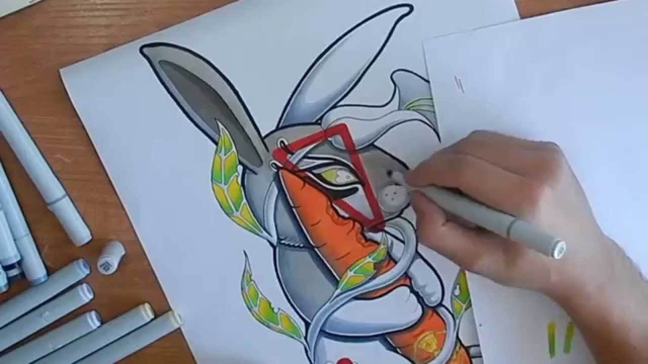 Рисунки скетч маркерами заяц