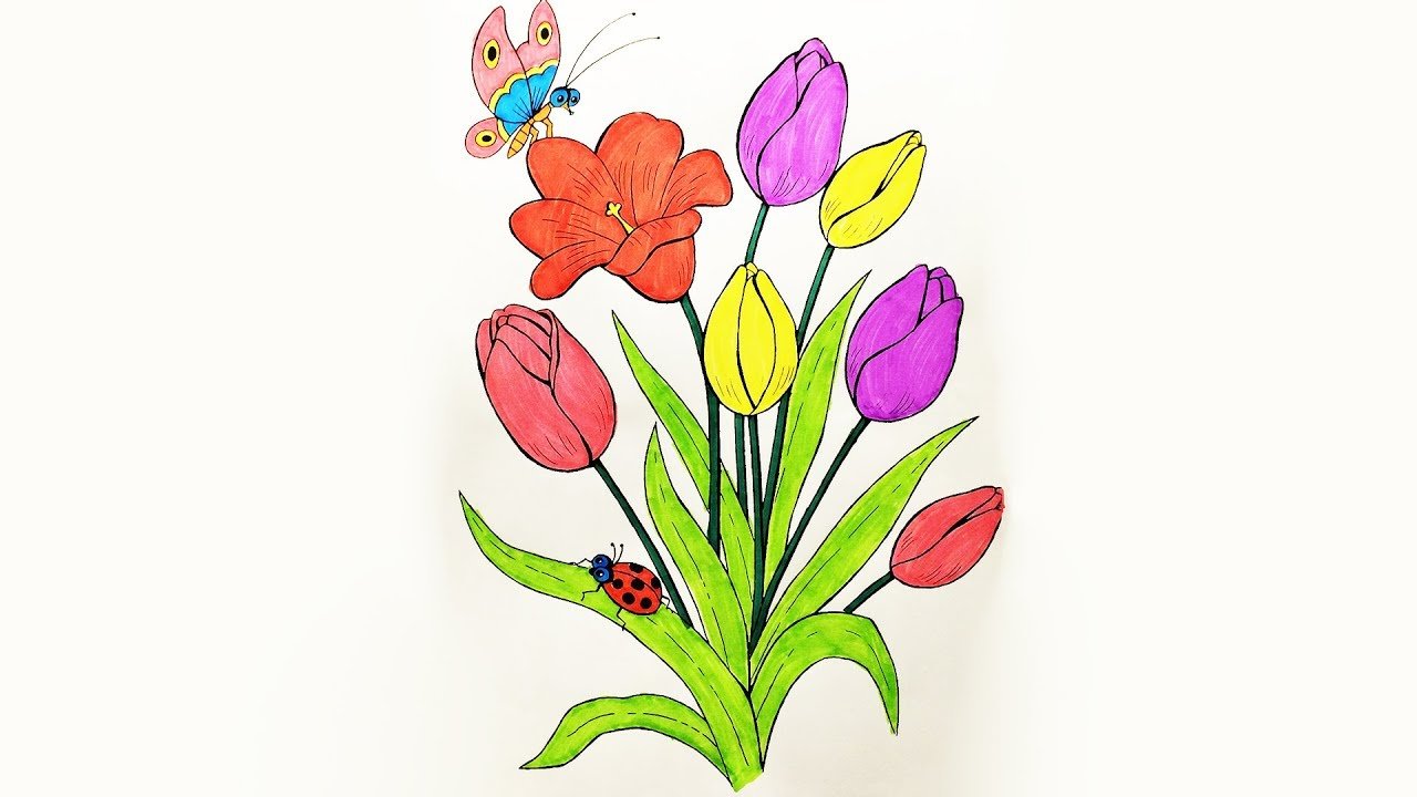 Цветы фломастерами для детей