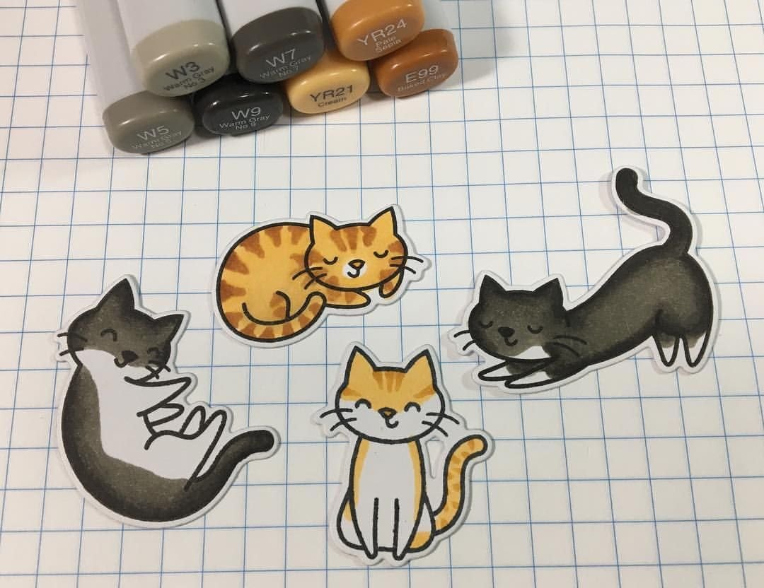 Рисунки фломастерами котики