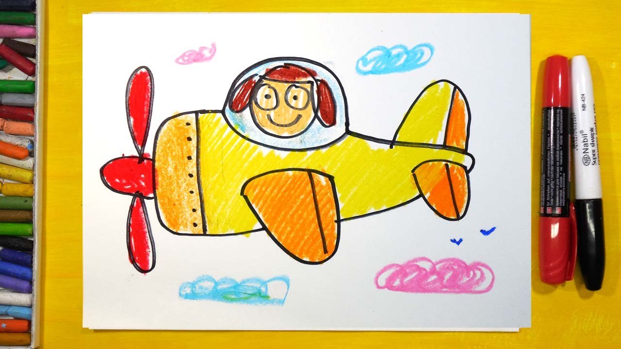 Самолет красками для детей