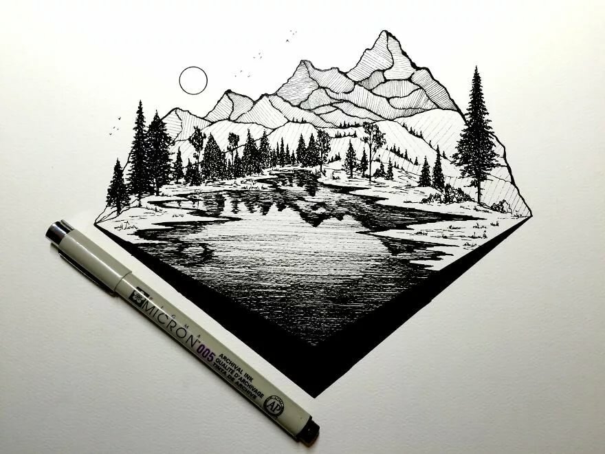Пейзаж в скетчбуке карандашом
