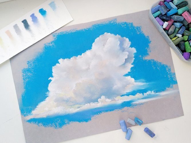 Рисование облаков губкой