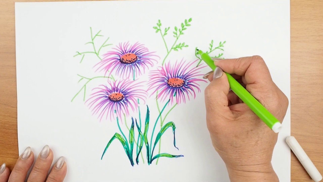 Рисование цветов фломастерами