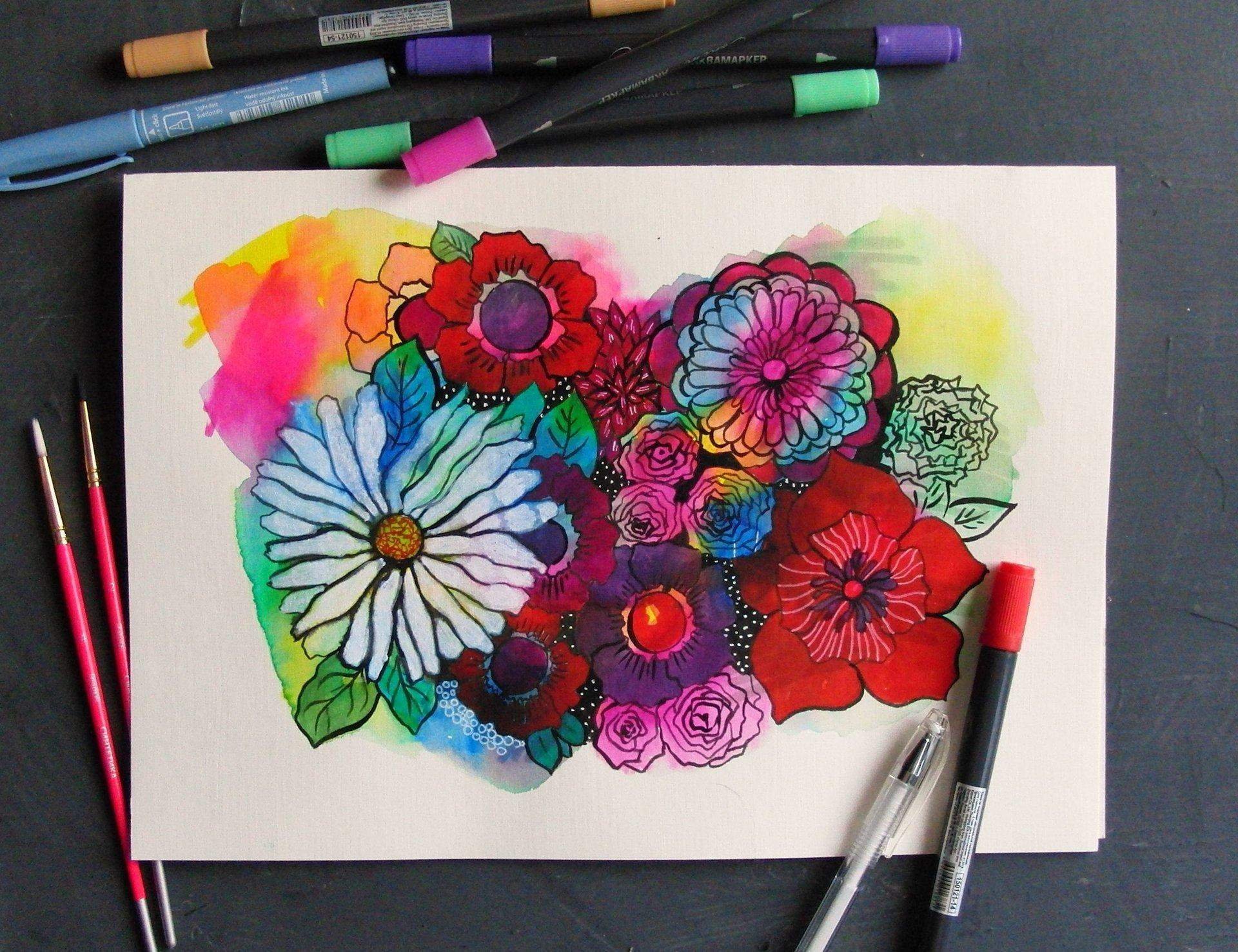 Цветы для рисования фломастерами
