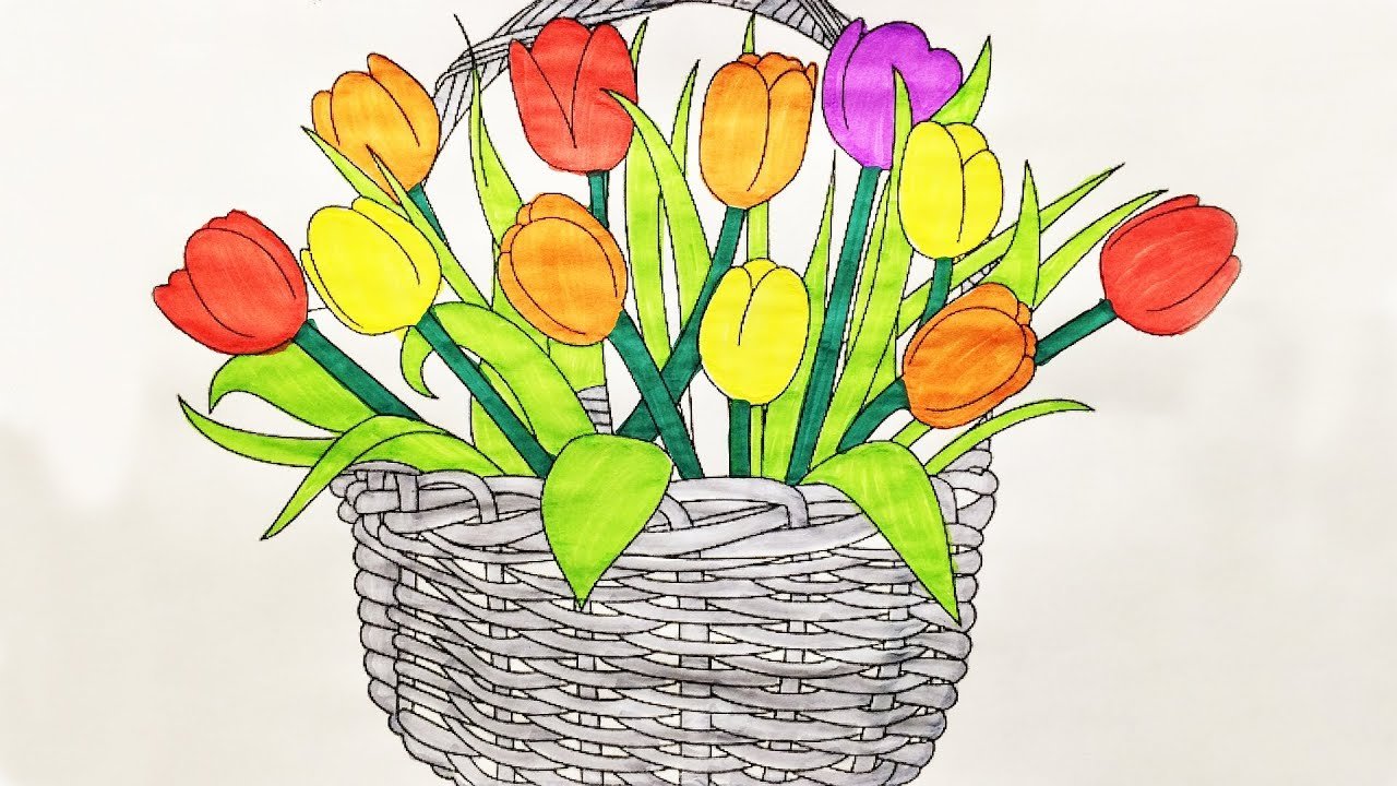 Рисование цветы в корзинке