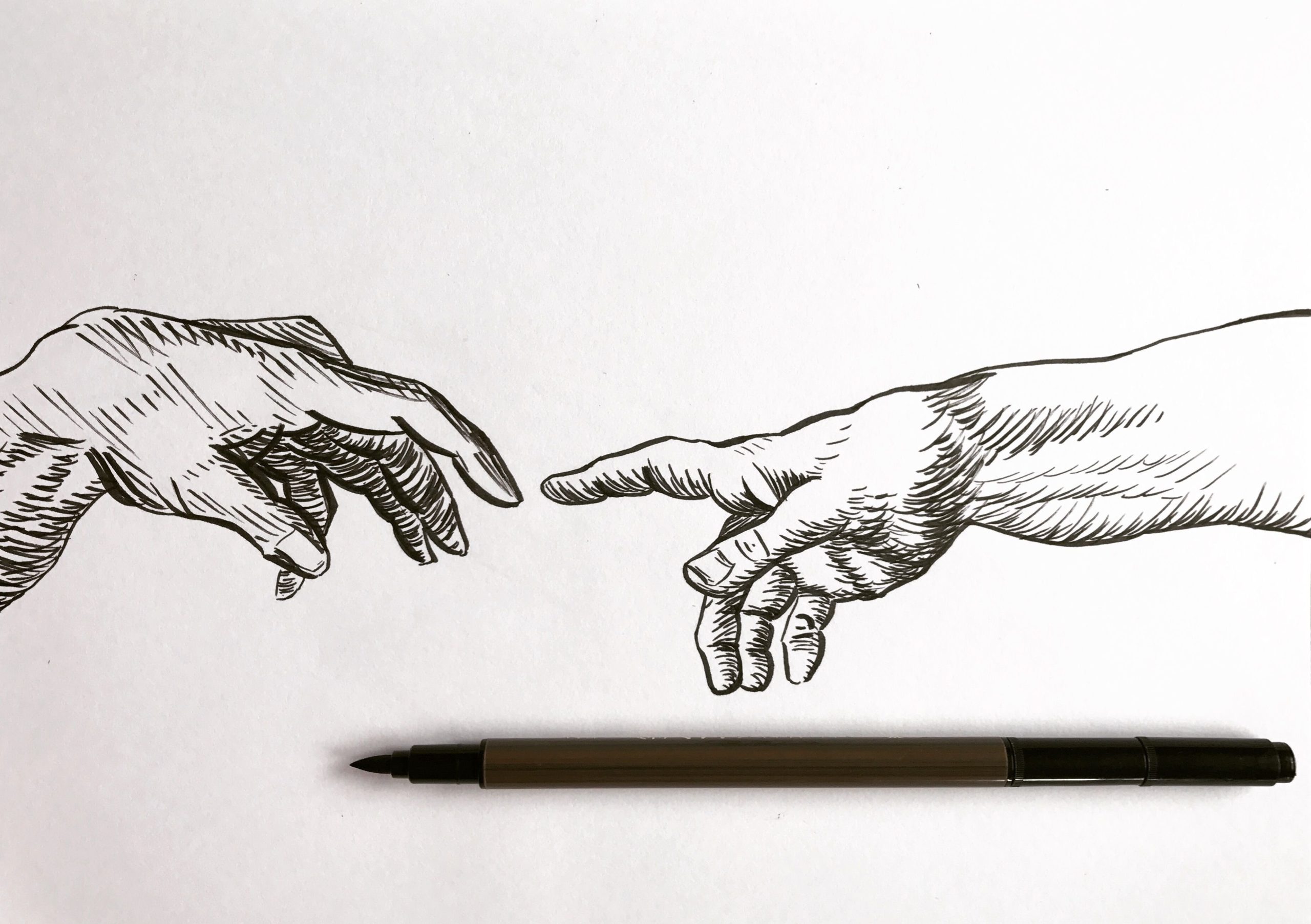 Микеланджело Сотворение Адама руки эскиз