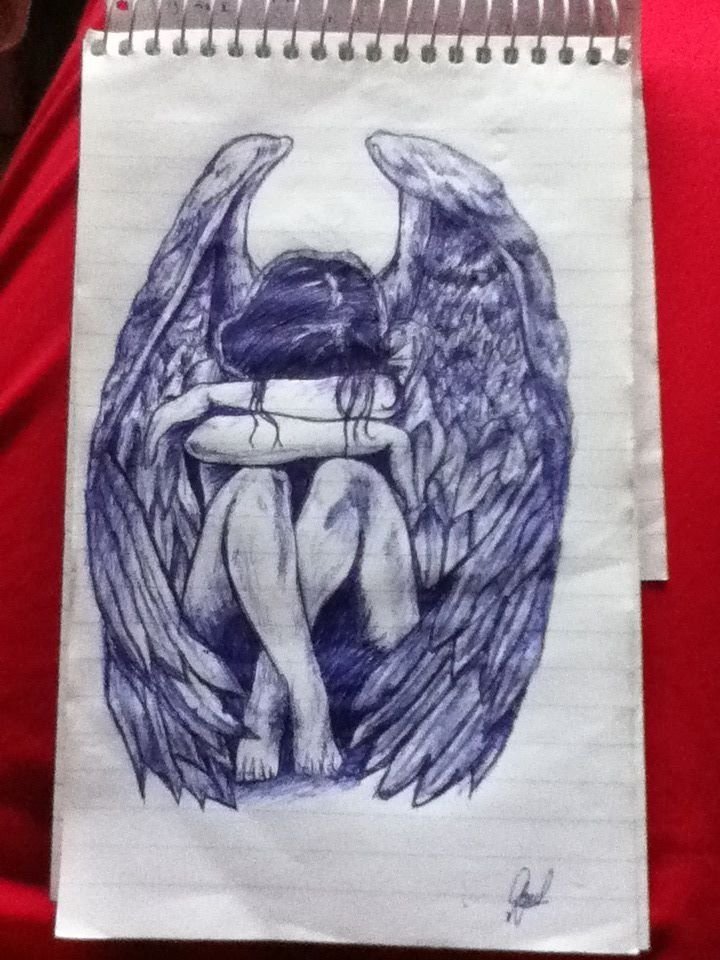 Рисунок ангела ручкой