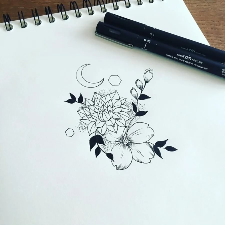 Цветы черной ручкой