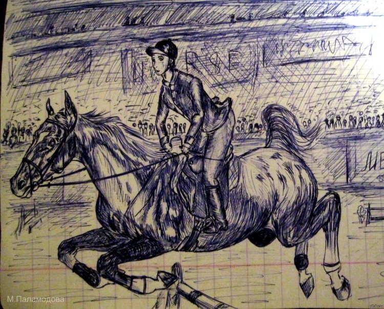 Рисунки чёрной гелевой ручкой лошади