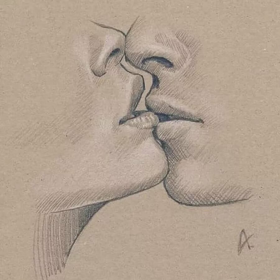 Поцелуй рисунок карандашом