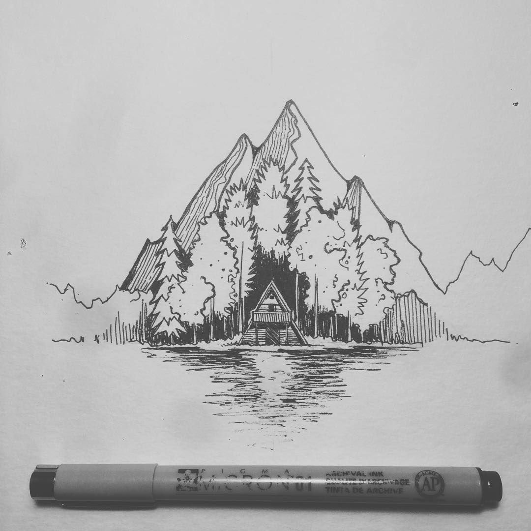 Пейзаж черной ручкой